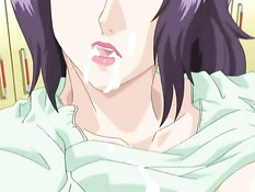 Хентай девушка дрочит старику член руками и большими сиськами