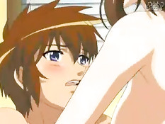 Сынок жёстко оттрахал на кровати свою пышногрудую хентай маму