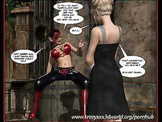 Грудастые девушки из 3D комиксов занимаются лесбийским сексом