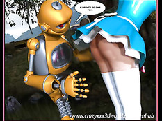 3D блондинка повстречала в лесу сексуально озабоченного робота