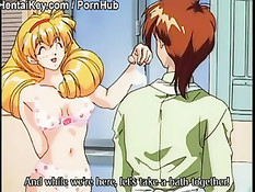 Две хентай лесбиянки в душе трутся своими возбуждёнными сосками