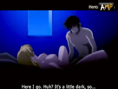 Паренёк оттрахал на кровати светловолосую хентай девственницу