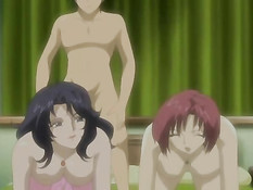 Две хентай девки занимаются с парнем сексом в эротическом белье