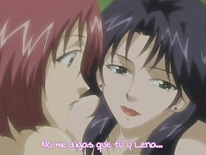 Две хентай девки занимаются с парнем сексом в эротическом белье