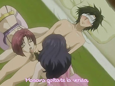 Две хентай девки занимаются с парнем сексом в эротическом белье