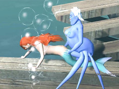 3D русалочка с рыжими волосами на дне трахается с морским чудом