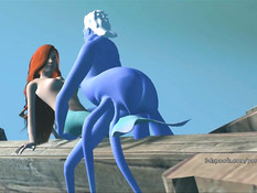 3D русалочка с рыжими волосами на дне трахается с морским чудом