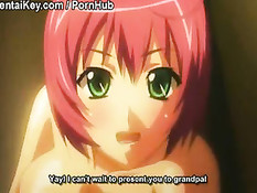 Хентай малышка обнажила большую грудь и подрочила парню член