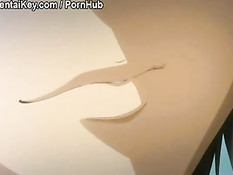 Хентай малышка обнажила большую грудь и подрочила парню член