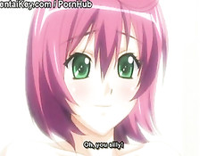 Хентай малышка обнажила большую грудь и подрочила парню член