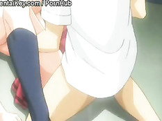 Хентай малышка обнажила большую грудь и подрочила парню член