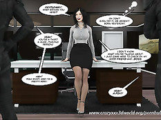 3D девушка с большими сиськами отсасывает двум ребятам в форме