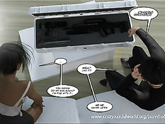 3D девушка с большими сиськами отсасывает двум ребятам в форме