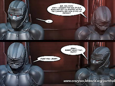 3D девушка с большими сиськами отсасывает двум ребятам в форме