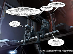 3D девушка с большими сиськами отсасывает двум ребятам в форме