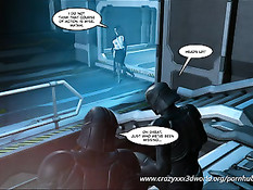 3D девушка с большими сиськами отсасывает двум ребятам в форме