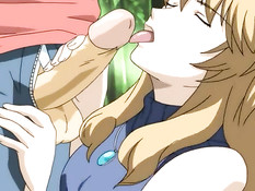 Хентай блондинка в лесу сделала парню минет и подрочила грудью