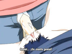 Хентай блондинка в лесу сделала парню минет и подрочила грудью