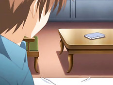 Грудастая хентай девушка с голубыми волосами подрочила пареньку