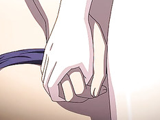 Грудастая хентай девушка с голубыми волосами подрочила пареньку