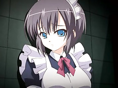 Грудастая хентай девушка с голубыми волосами подрочила пареньку