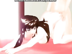 Аниме девушка занимается мастурбацией и отсасывает парню член