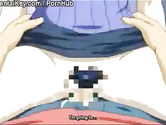 Хентай девка с голубыми волосами сделала минет и залезла на член