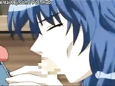 Хентай девка с голубыми волосами сделала минет и залезла на член