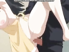 Мужчина трахает на кухне грудастую хентай домохозяйку в фартуке