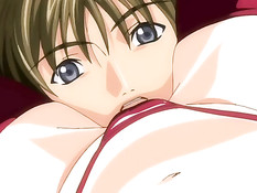 Грудастая хентай женщина зашла в ванну к парню и сделала минет