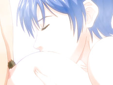 Грудастая хентай женщина зашла в ванну к парню и сделала минет