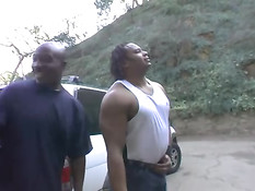 Порнозвезда Cytherea на улице трахается с двумя чёрными парнями