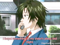 Хентай женщина возбуждает себя вибратором и дрочит парню грудью