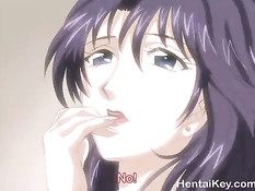 Хентай женщина возбуждает себя вибратором и дрочит парню грудью