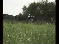 Немецкая блондинка с косой в селе у пруда ебётся с двумя парнями