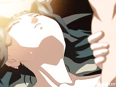 Пацан уложил хентай девку на кровать и засадил в волосатую киску