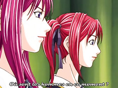 Две грудастые хентай девчонки по очереди прыгают на члене парня