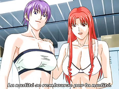 Две грудастые хентай девчонки по очереди прыгают на члене парня