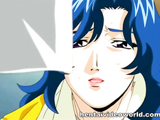 Парень трахает на кровати раком хентай девку с голубыми волосами