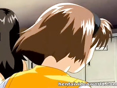 Парень трахает на кровати раком хентай девку с голубыми волосами