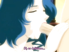 Парень оттрахал аниме девушку с синими волосами и залил спермой