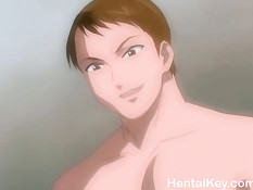 Два парня оттрахали на кровати хентай женщину с большой грудью