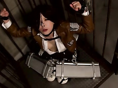 Связанную Mikasa Ackerman ебут вибраторами и заставляют сосать