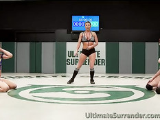 Грудастая девка проиграла бой на ринге своей безгрудой сопернице