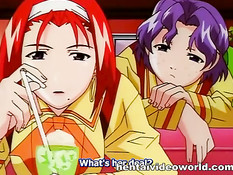 Парень в очках занимается любовью сразу с двумя хентай девками