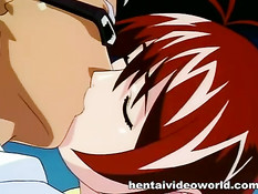 Парень в очках занимается любовью сразу с двумя хентай девками