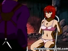 Связанным хентай девкам вставляют вибратор в пизду и хуй в анус