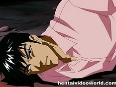 Связанным хентай девкам вставляют вибратор в пизду и хуй в анус