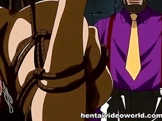 Связанным хентай девкам вставляют вибратор в пизду и хуй в анус