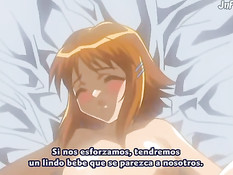 Хентай девушка с тёмными волосами прыгает на возбуждённом члене